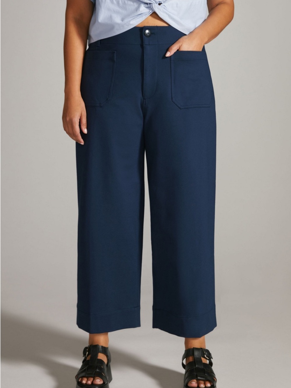 Anthropologie x Maeve Colette Crop Ponte Wide-Leg Navy Blue Pants Size 26W